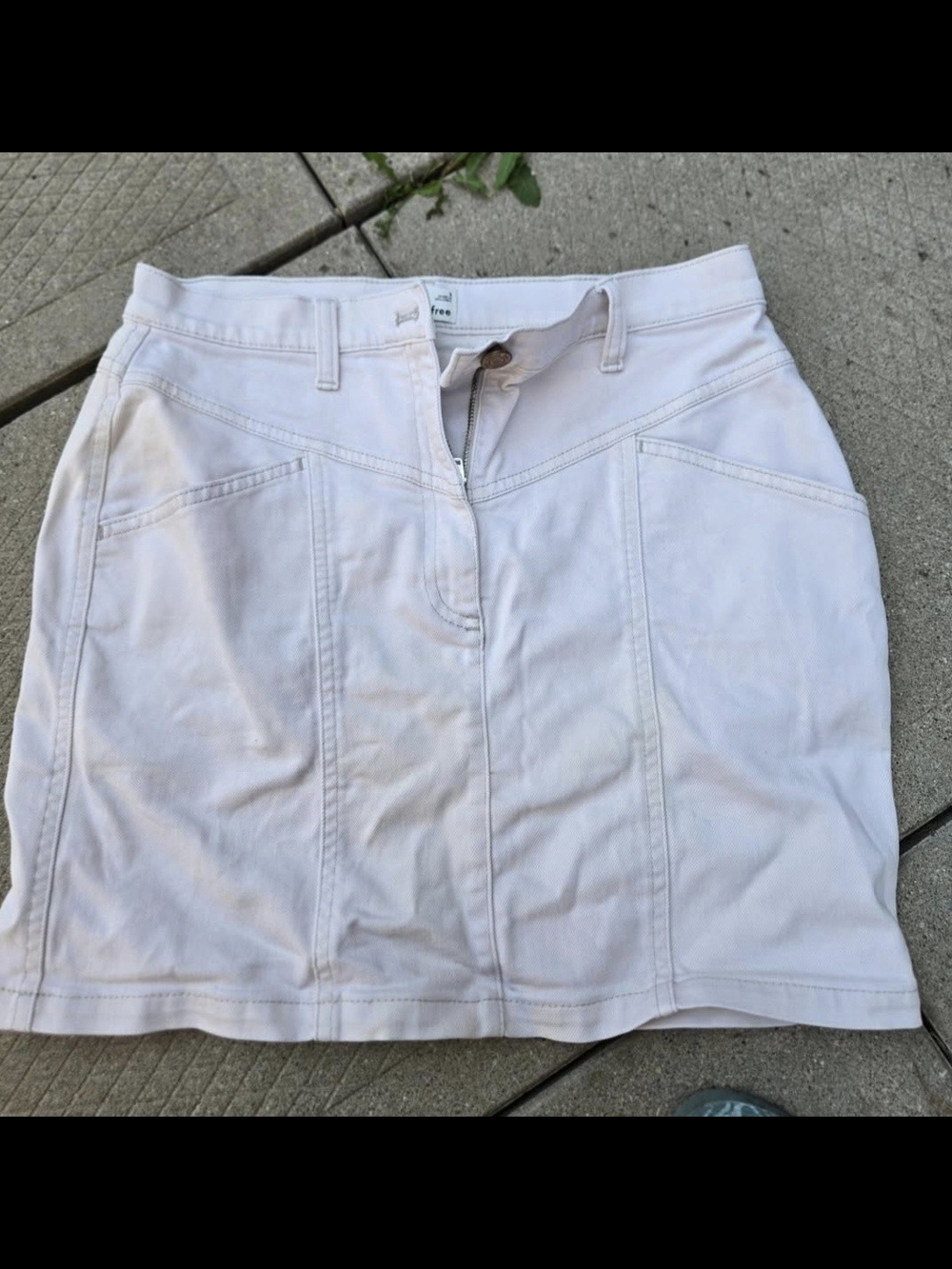 Wilfred Cream Denim Mini Skirt with Panel Detailing